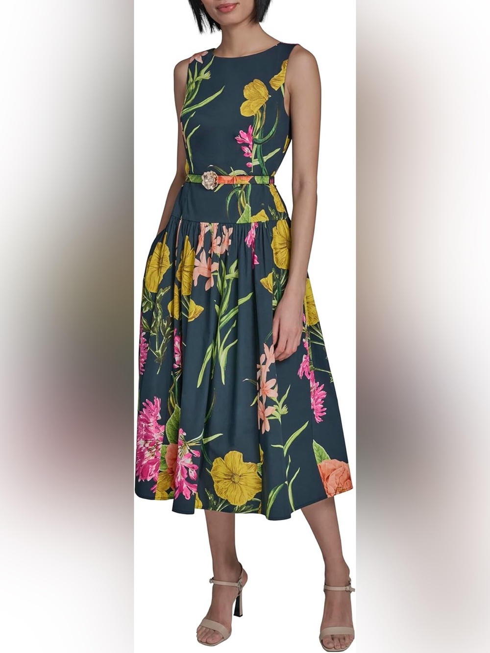 👗🌸👗 KARL LAGERFELD PARIS Boat-Neck Belted Sleeveless Dress Size 12